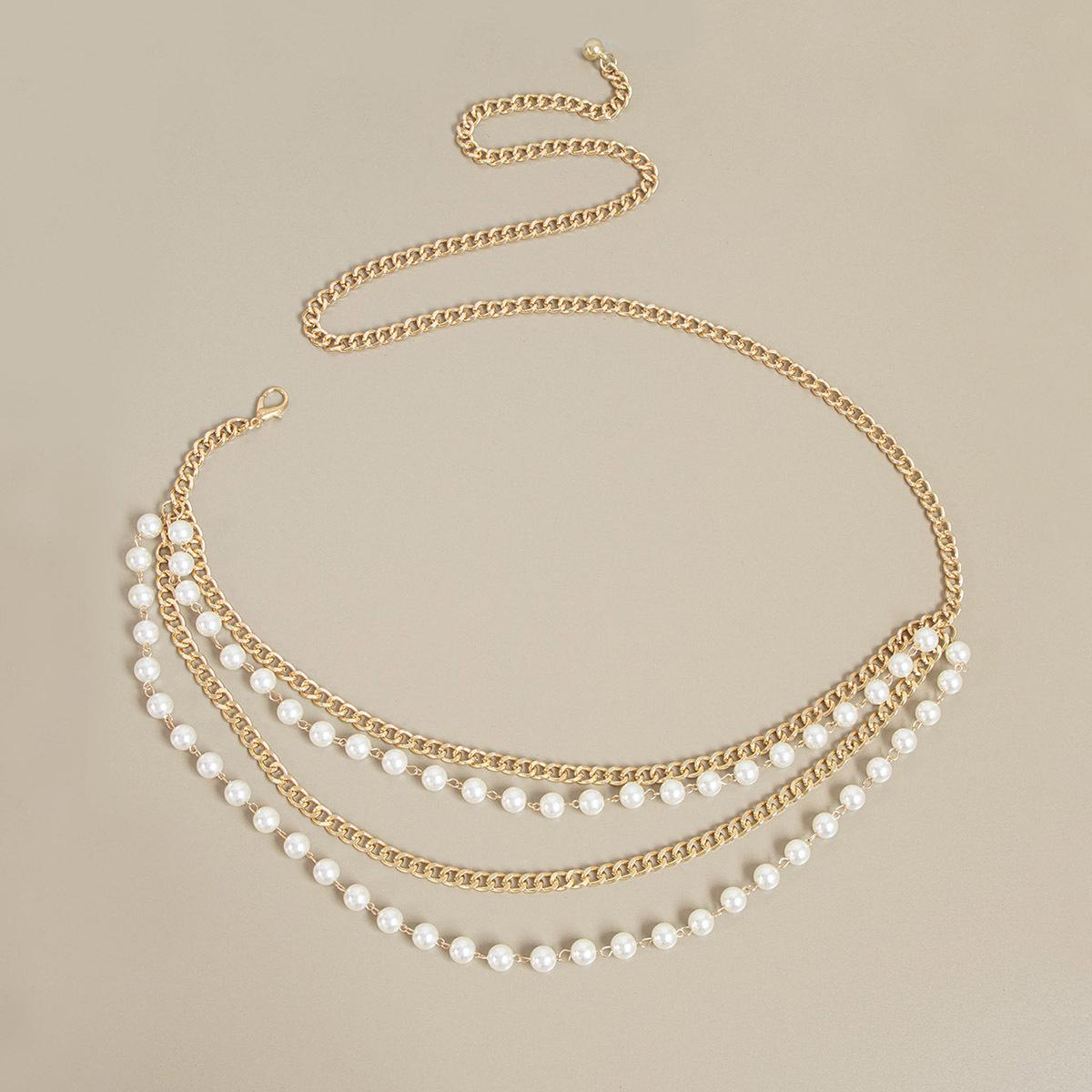 

Новая женская многослойная золотая цепочка на талию с жемчугом. Красивый элегантный модный женский металлический пояс для красоты в центрально- и восточноевропейском стиле