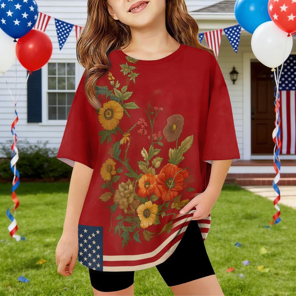 Kids Independence Day Print Round Neck Short Sleeve Casual T-shirt