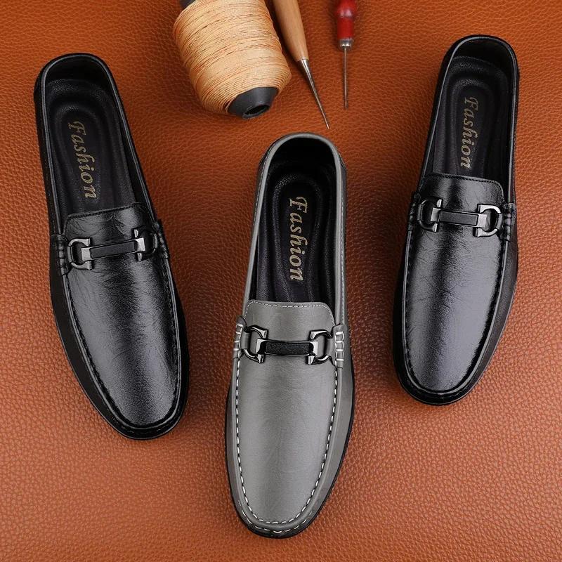 Fashion Minimalist Designer Style Metal Buckle Men's Elegant Formal Loafers Handmade Footwear Leisure Comfortable Driving Leather Shoes