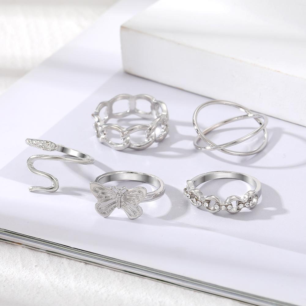 Butterfly Ring Girl Cute Student Snake Shaped Opening Ring Hollow Charm Carving Ring Set of 5 Elegant Charm Cute Ring Gift