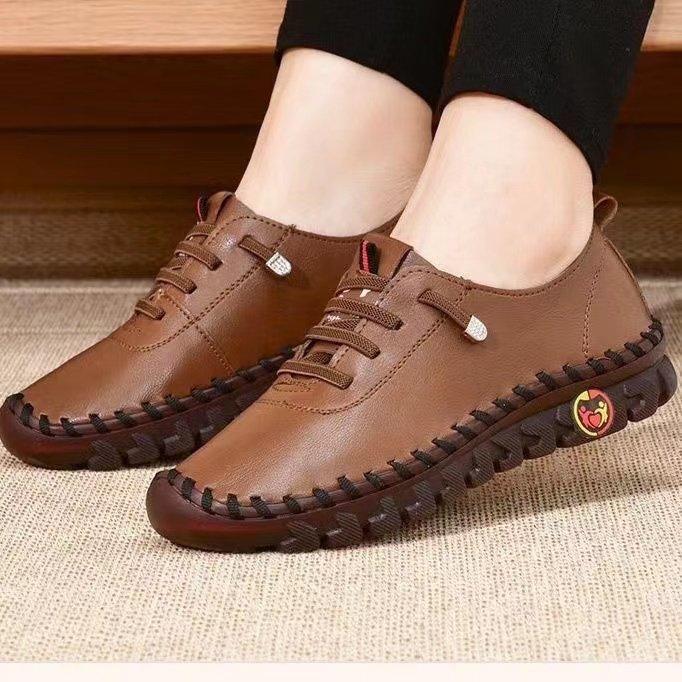 Fashion Women's Wide Fit (Sizes 35-45) Leather Sneakers Flat Elastic Slip-On Loafers – Comfortable Casual Shoes for Moms Women's Shoes