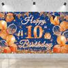 Large Happy 10th Birthday Banner Blue and Orange Ten Birthday Party Decorations Blue Orange 10 Year Old Backdrop Décor Supplies for Boys Girls