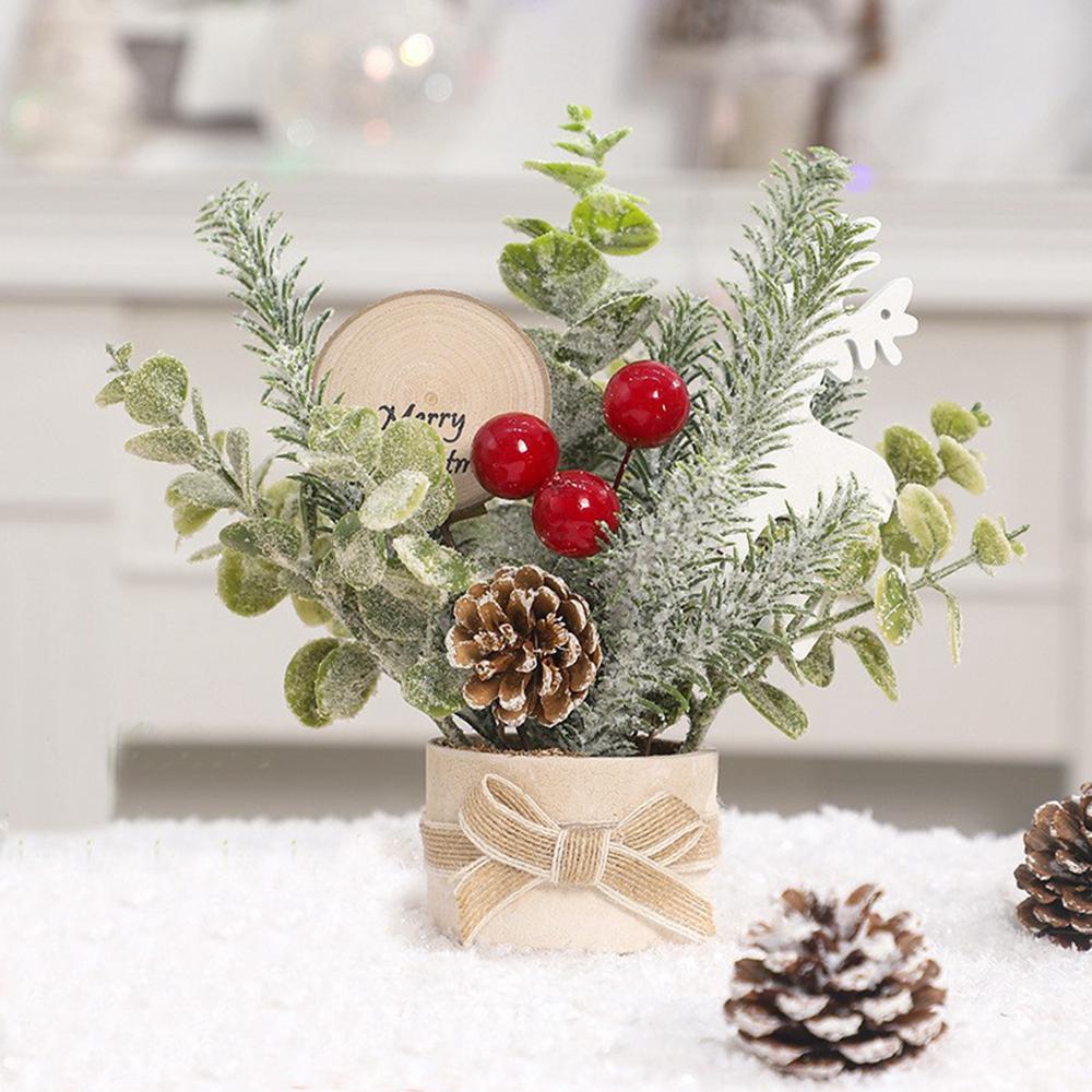 23cm Height Desktop Mini Christmas Tree Festive Potted Plant Decoration Holiday Gift Tabletop Centerpiece