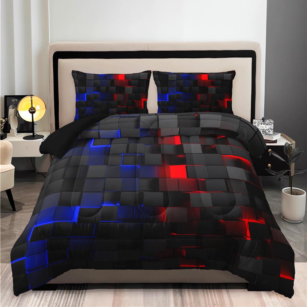 chadly 3pcs Super Soft Fashion Sense Of Technology Grid Thickening Quilt Set (1 Comforter +2 Pillowcases Without Core)