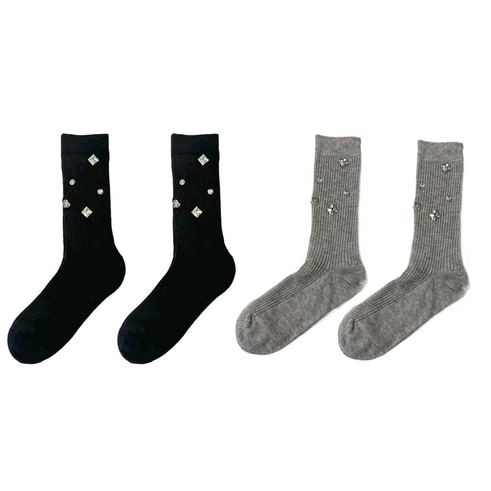 

2Pairs Korean Rhinestone Socks Streetwear Mid Tube Socks Elastic Socks Women Y2K Club