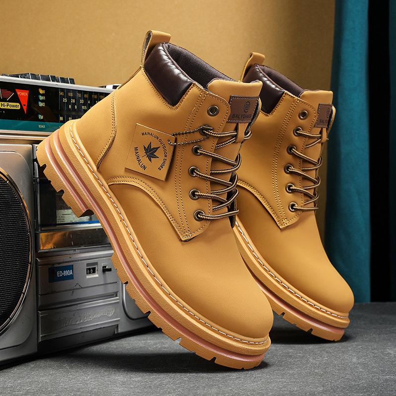 

Men s Large Size Martin Boots - Autumn/Winter High Top, Thick-Soled, Soft-Bottom, Casual Yellow Hiking Footwear. 40
