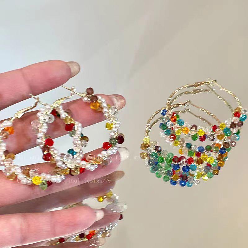 Contrasting Summer~ Colorful Pearl Wrapped Earrings Women'S Niche Design Exaggerated Earrings Color Dopamine Earrings
