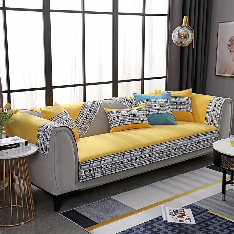 

Chenille Sofa Cushion Letter Lattice Splicing Sofa Cushion Backrest Four Seasons Universal Sofa Cushion Modern Non-Slip Cover 70x70cm 1pcs