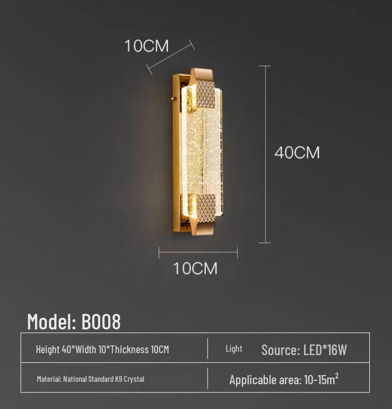 Nordic Style Luxury Crystal Glass Bedside Wall Lamp for Bedroom & Entrance