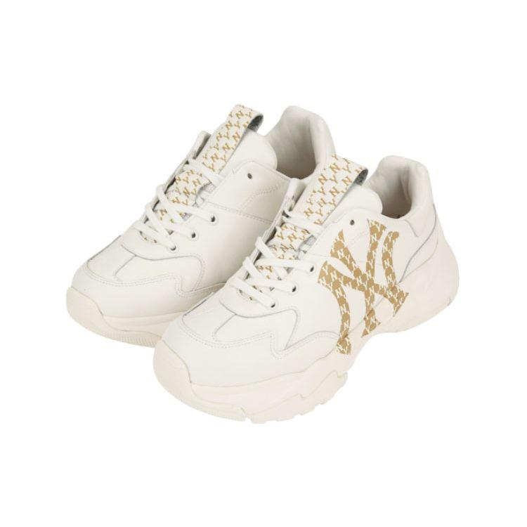 MLB Big Ball Chunky Monogram Comfortable Versatile Height Increasing Low Top Dad Shoes Unisex Sneakers White Platinum 32SHCM011-50I