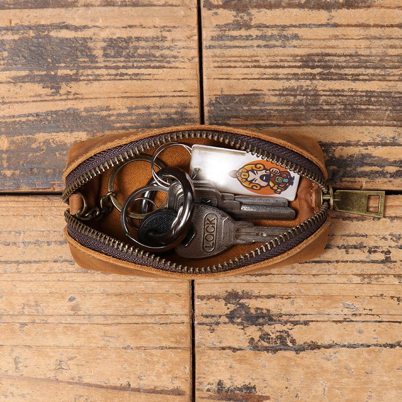 Echtes Leder Münzbörse & Schlüsseletui - Unisex Crazy Horse Leder Handliche Aufbewahrungstasche