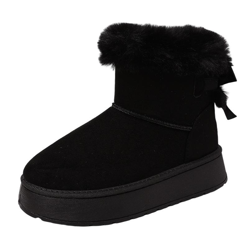 Mote Mori hår korte støvletter flenset plattform snøstøvler dame 2025 vinter retro bak snøring fløyel store bomullssko