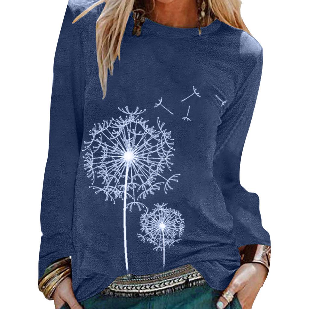 

Fashion Women s Casual Print Long Sleeves T-Shirt Tunic Blouse Tops L тёмно-синий