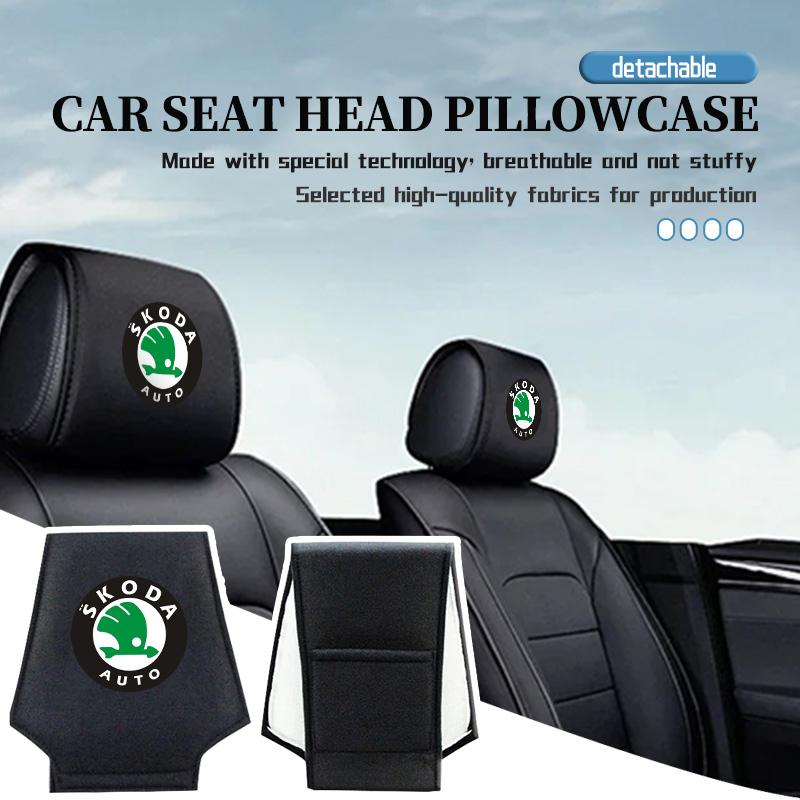 AEX1 Car Headrest Cover Universal Interior Accessories Fit For Skoda Fabia Kamiq Superb Scala Enyaq-iV MK3 VisionS Yeti