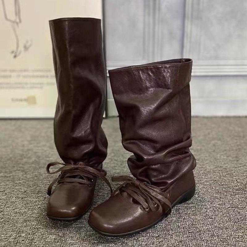 Flats Women's High Boots Designer High Knee Fashion Shoes 2025 Winter Lace Up Chelsea Boots New Trend Gladiator Botas De Mujer