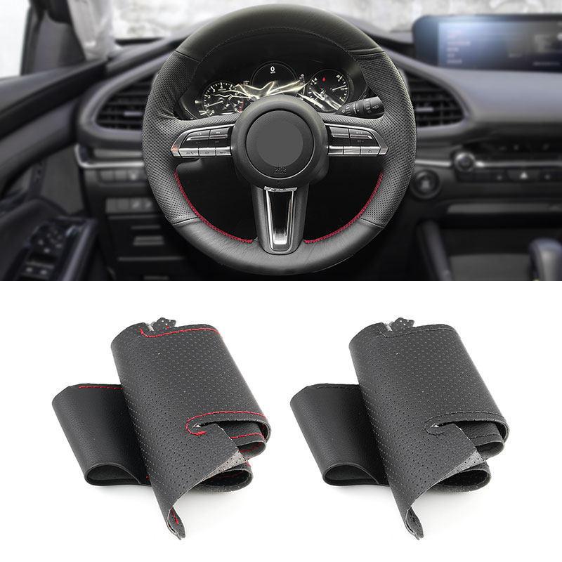 Perforated Microfiber Leather Car Accessories Interior Steering Wheel Cover Sticker Trim For Mazda 3 Axela CX-30 CX30