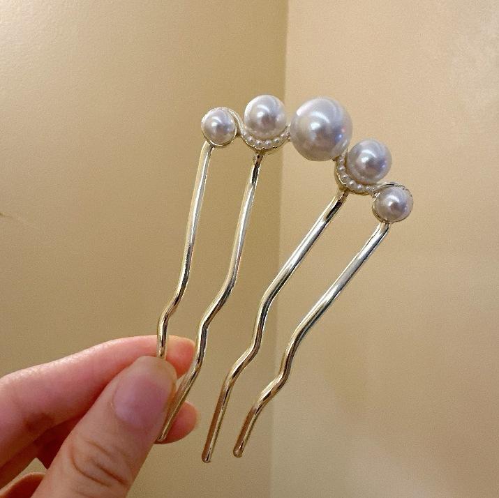 

1 шт. Модная расческа-вилка для通勤, диск, бусины для волос, расческа с четырьмя зубьями, артефакт для волос, заколка для волос, заколка для волос для девочек, ретро расческа-вилка one-size золотой