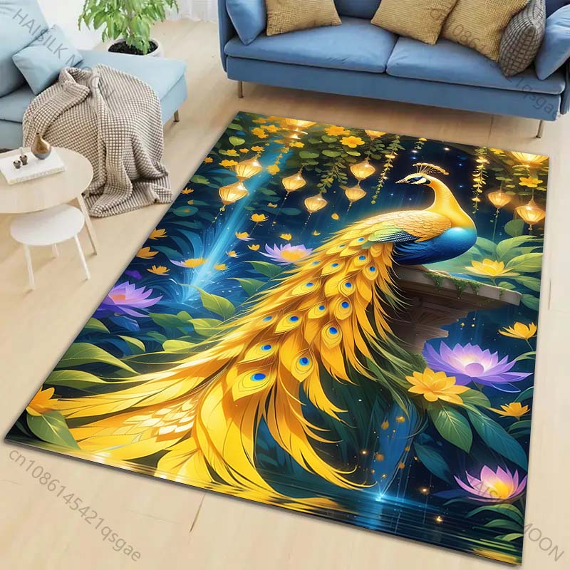 

New product Peacock with Lantern Decor Carpet for Living Room Bedroom Bedside Floor Mat Cloakroom Child Play Mat Area Rug 40cm x 60cm