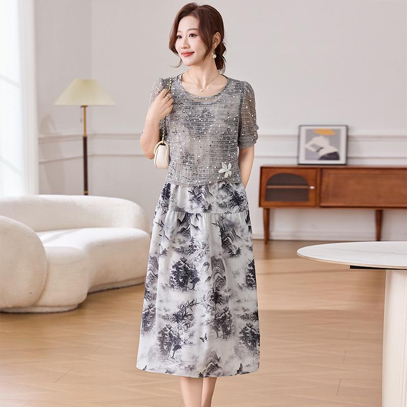 Elegant Floral Summer Dress for Middle-Aged and Elderly Women