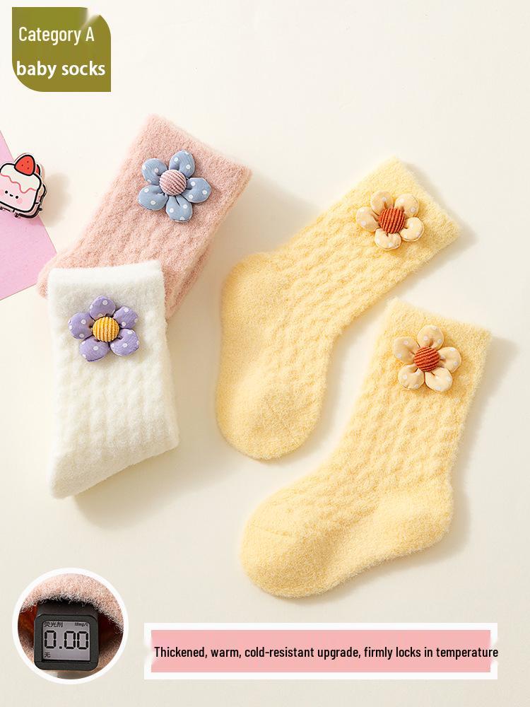 Autumn Winter Coral Velvet Baby Socks - Cartoon Soft, Thick, and Warm for Boys and Girls