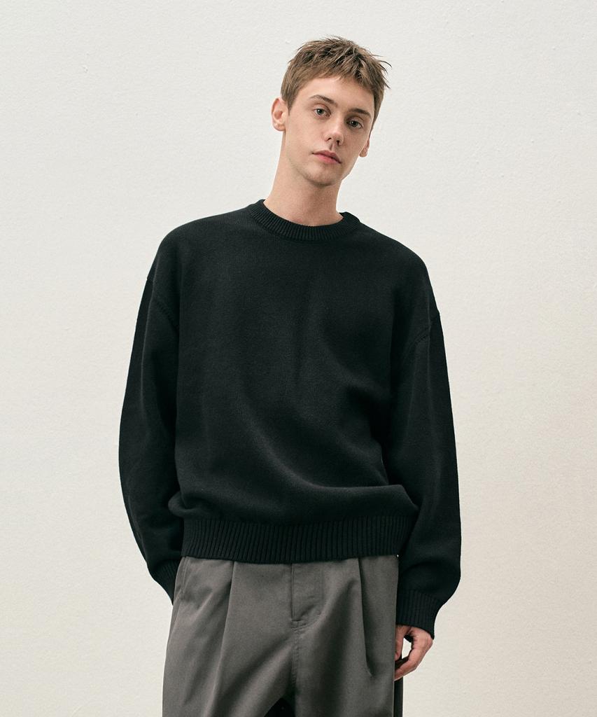 COSTUME O’CLOCK [Renewal Ver.] Soft Cotton Crew Neck Knit Vintage Brown Cooskt008Vbrown