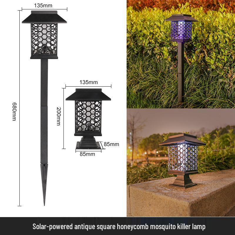Solar-Powered Outdoor Mosquito Killer Lamp: Waterproof, Garden-Friendly Electric Shock Repellent Retro Honeycomb Mosquito Killer Lantern