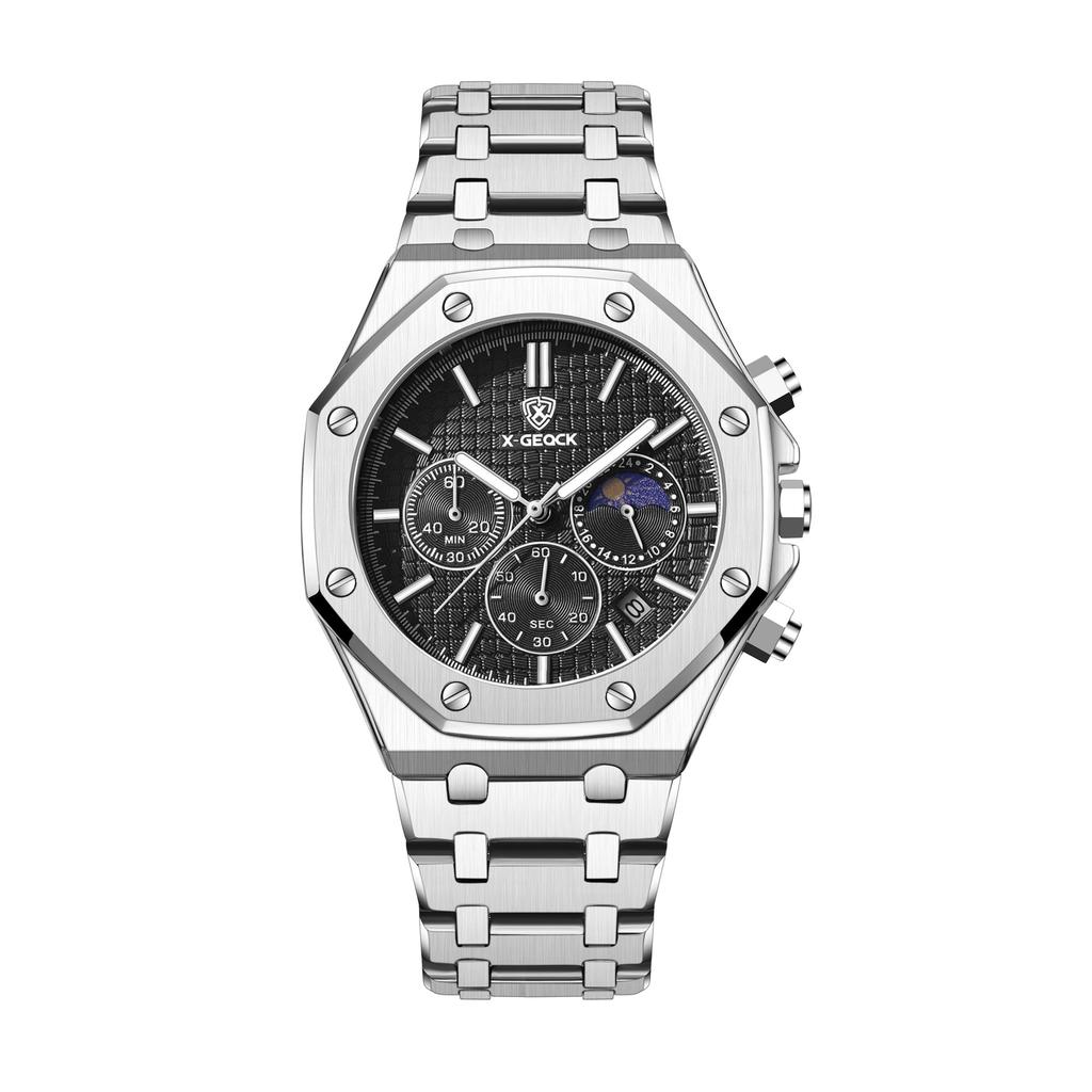 Men's Luxury Business Quartz Watch Stainless Steel Strap Waterproof Timing Calendar Night Light Octagonal Design Quartz Watch
