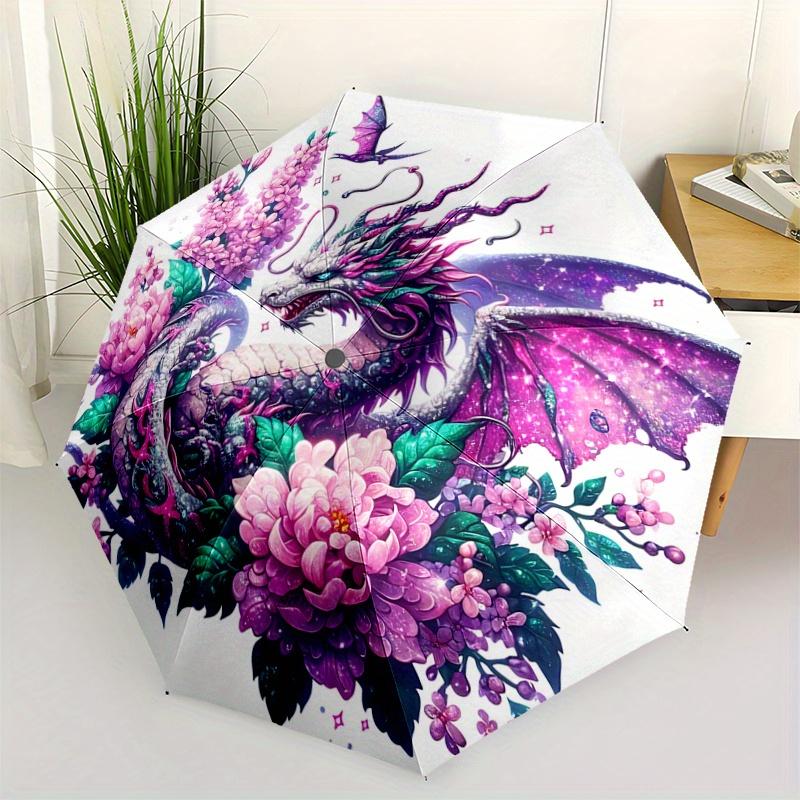 1pc Enchanted Dragon Amidst Celestial Flowers Automatic Opening and Closing Umbrella - Small Umbrella Suitable for Various Occasions C079