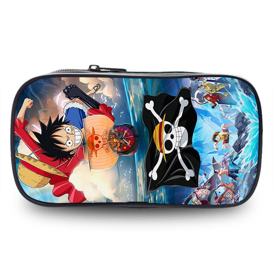One Piece Anime Double Layer Pencil Case, Large Capacity Durable Stationery Bag Lightweight Unisex Pen Pouch for Boys Girls 6-10