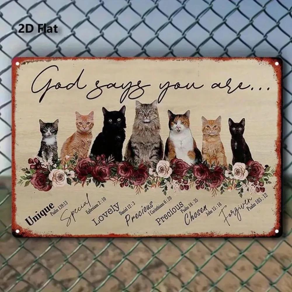 Metal Wall Decor Cat Bible Verse Sign Rustic Farmhouse Floral PreDrilled