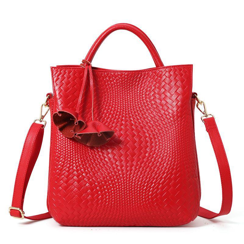 2026 Women's Genuine Cowhide Handbag - Large Capacity, New Woven Pattern Mother's Tote