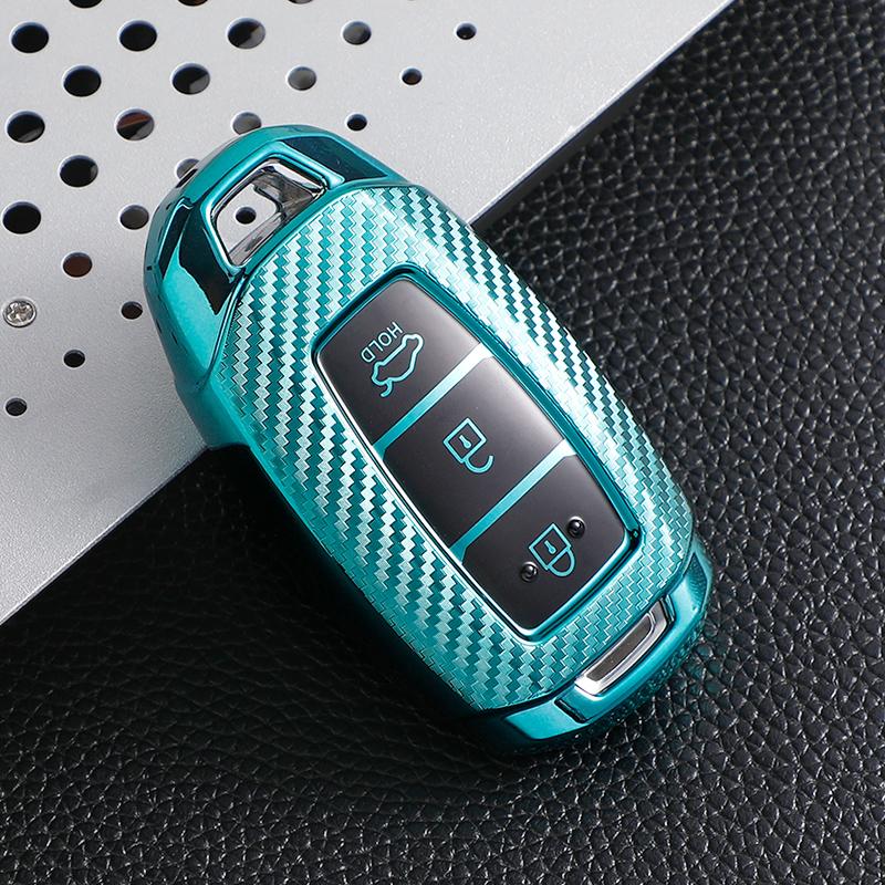 TPU Carbon Fiber Car Key Cover Case Shell for Hyundai I30 Ix35 Kona Encino Solaris Azera Grandeur Ig Accent TM Palisade Santa Fe