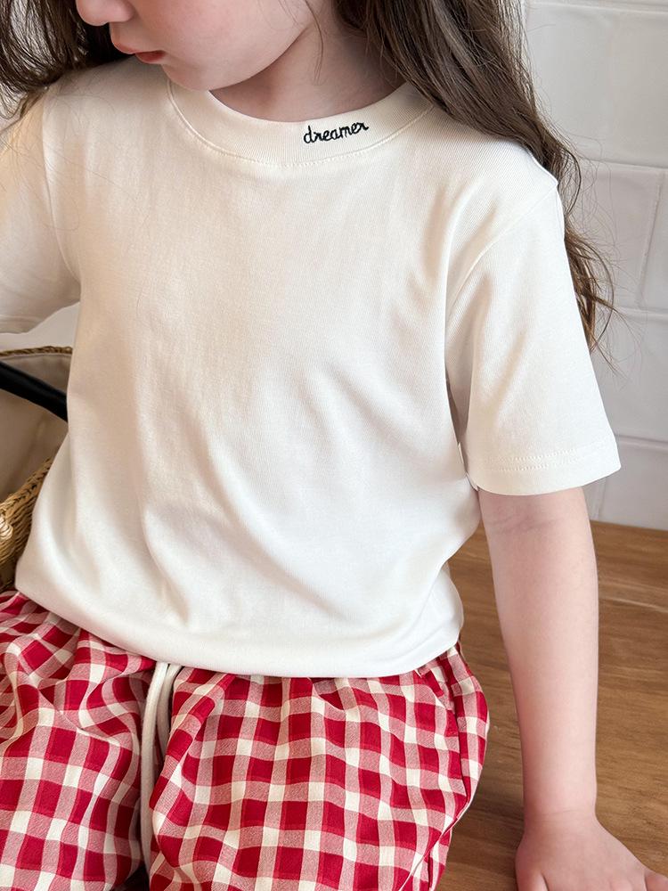 Girls' Korean Style Summer Round Neck T-Shirt - Trendy Casual Short Sleeve with Letters