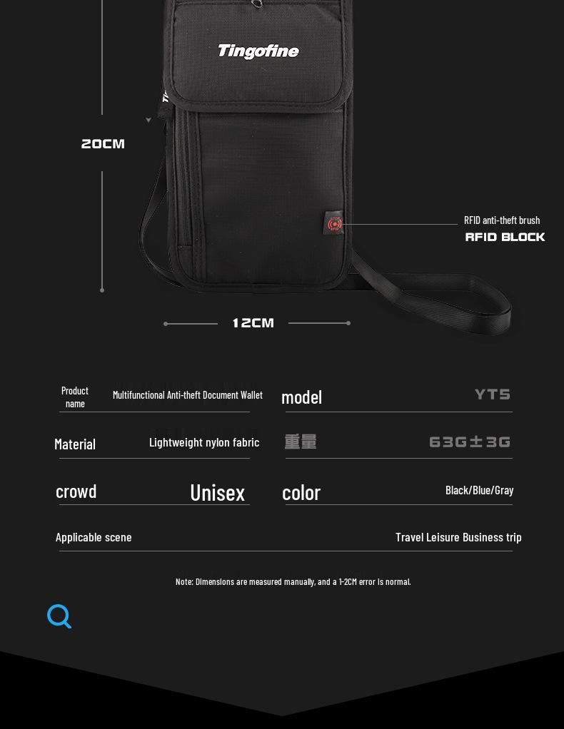 Tianxiu RFID Neck Passport Holder & Anti-theft Travel Pouch