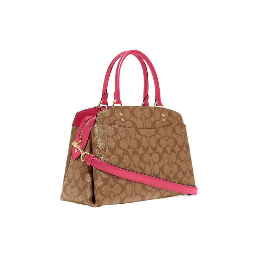 Coach Lillie 32 Classic Monogram Coated Canvas And Leather Shoulder Bag Women Handbags Khaki Rose-Red 91495-IMTVY