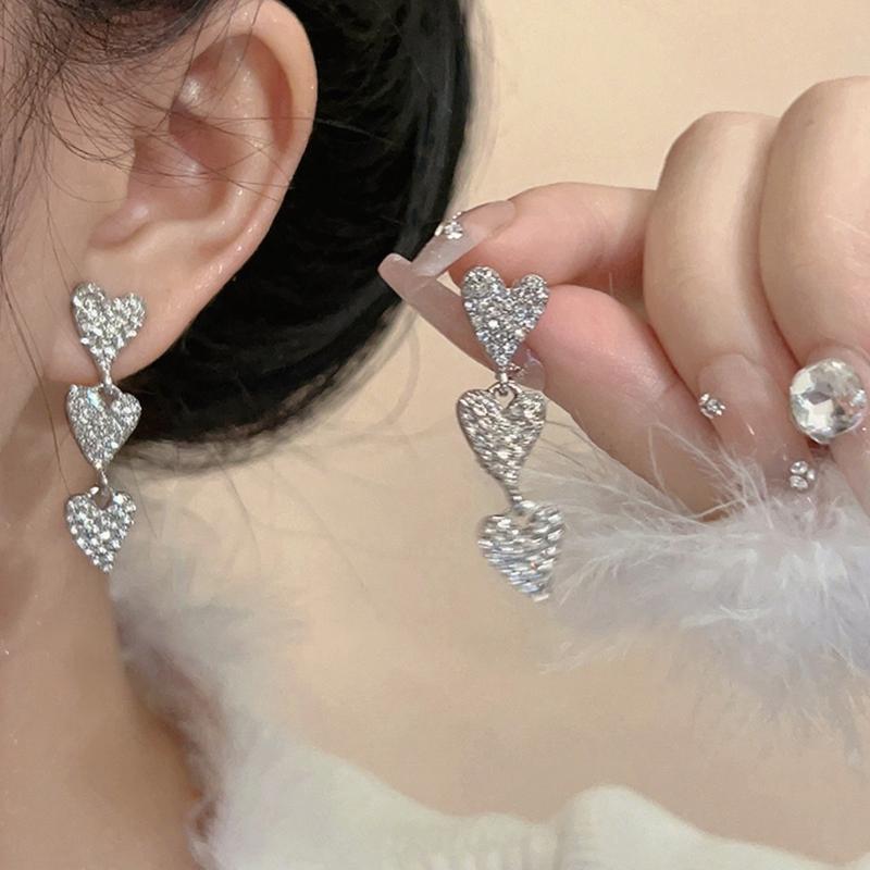 

Long Tassel Three Heart Drop Earrings for Women Gift Bijoux Korean Jewelry OL Silvery Color Pendientes Boucle d oreille