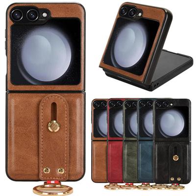 Luxus-Armband-Leder-Standhülle für Samsung Galaxy Z Flip 6 5 5G Cover Ringöffner Ultradünne stoßfeste Schutzhülle