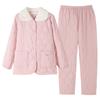Pajamas Women'S Winter Three-Layer Thickened Padded Cotton Windproof Antistatic Coral Fleece Padded Jacket Autumn And Winter Loungewear Warm Suit