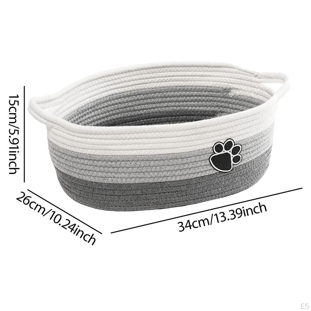 Rope Woven Basket Cat Dog Toy Bin Rectangle with Handles Soft Gift Empty for Toys Kitchen