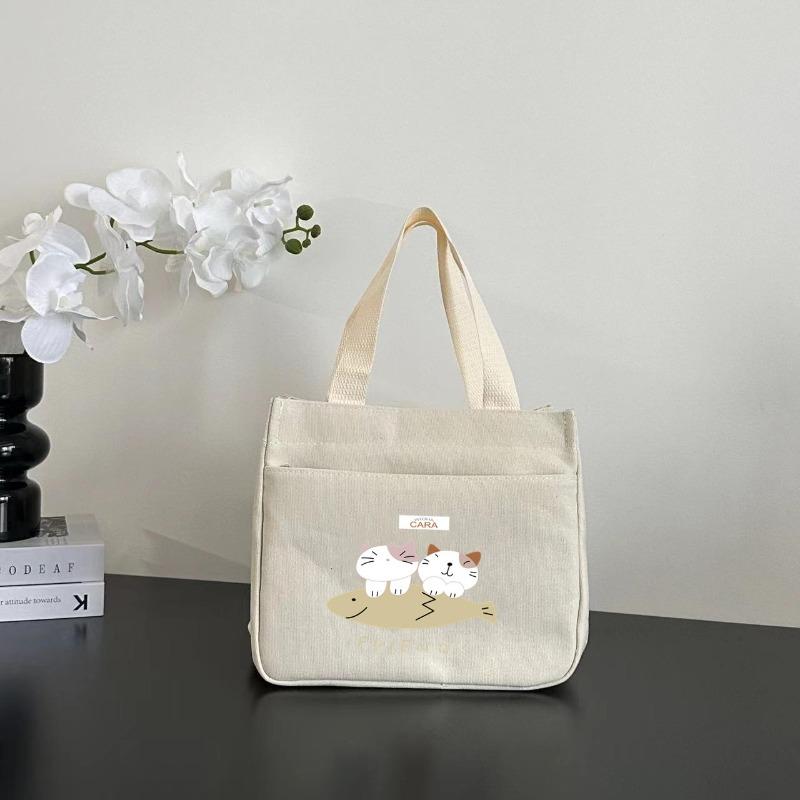 High-value Canvas Handbag Simple and Small Three-dimensional Bag Commuting Thickened To Work Bento Meal Bag