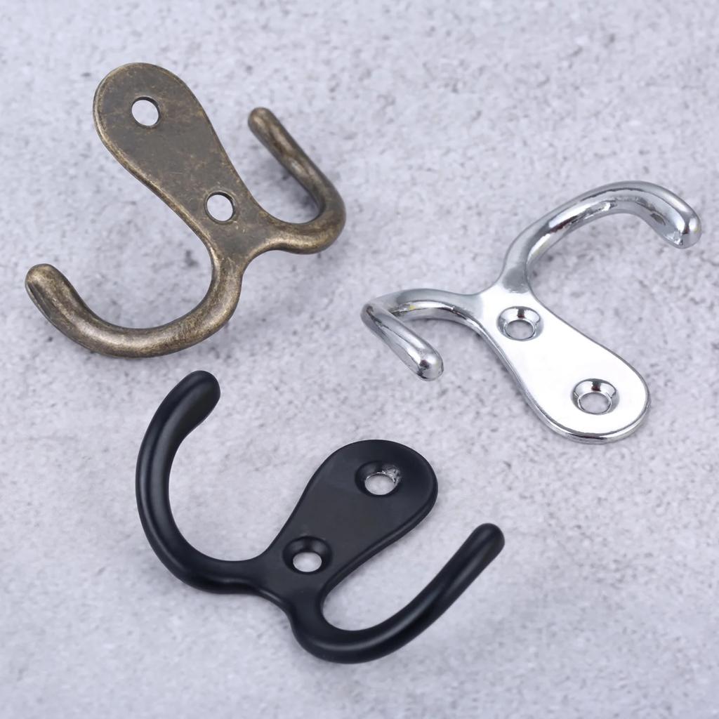 3sets Double Heads Hook Wall/Door Mounted Hanger W/screws Coat/Key/Bag/Towel/Hat/Mask Holder 53mm