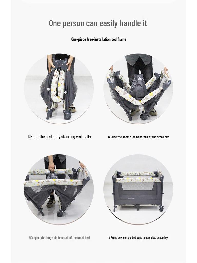 Tragbares Multifunktionales Babybett und King-Size-Bett-Kombi mit Wickeltisch für Säuglinge und Kleinkinder