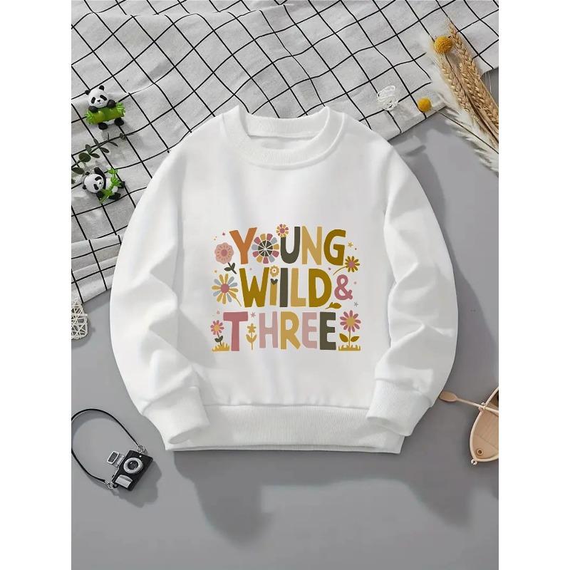 Kids Crewneck Sweatshirt, Floral Pattern Print, Spring Autumn Casual Sport Tops 110 белый