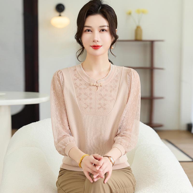 

2026 Trendy Spring Knit Base Layer Top for Middle-Aged & Elderly Women - Fashionable Thin Sweater 2XL (120-135 jin)