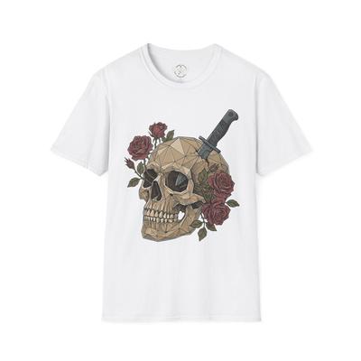 Geometric Skull with Dagger and Roses T-Shirt Gothic Floral Skull Tee