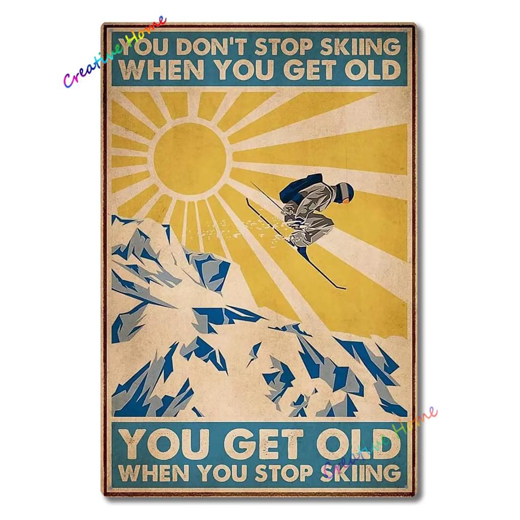 Essen Schlafen Skifahren Metallschild Skifahren Blechschild Wanddeko für Sport Hütte Lodge Berg Skifahren Deko Perfektes Dekoschild 8x12inch