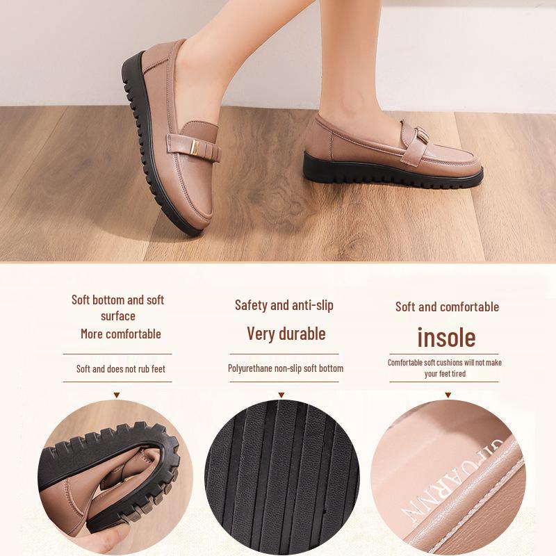 2025 New Spring & Autumn Non-Slip Soft Sole Leather Shoes for Middle-Aged & Elderly Women