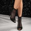 Summer Zipper Boots Sandals Black Mesh Sexy Peep Toe Lace Up Women Shoes Stiletto High Heel pumps Pole Dance Booties
