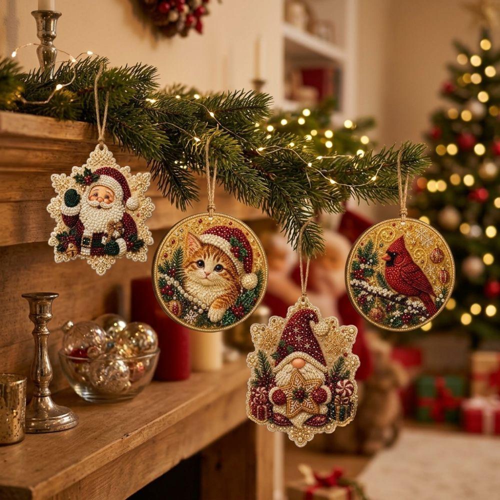 6Pcs Wooden Base Wooden Christmas Ornaments Set Xmas Tree DIY Craft Kit Christmas Party