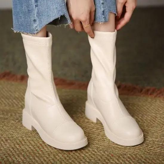 Pointed Toe Womens Boots Green Plush Ankle Keep Warm Winter Shoes for Women Autumn High Heel Metal Zipper Leather Boots Women